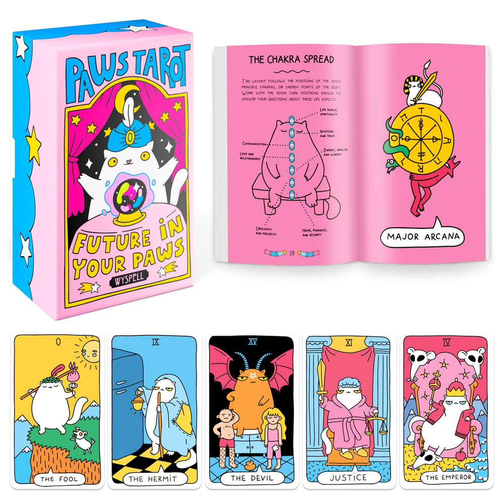 Wyspell Cat Tarot Deck card back design invites playful readings and collector appeal.