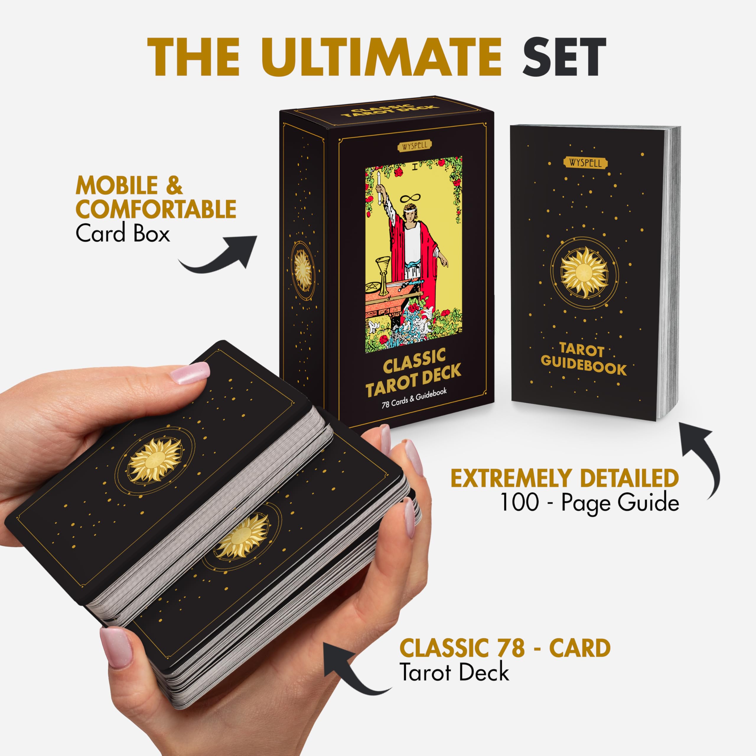 Wyspell Classic Tarot card spread on a table for easy interpretation during readings.