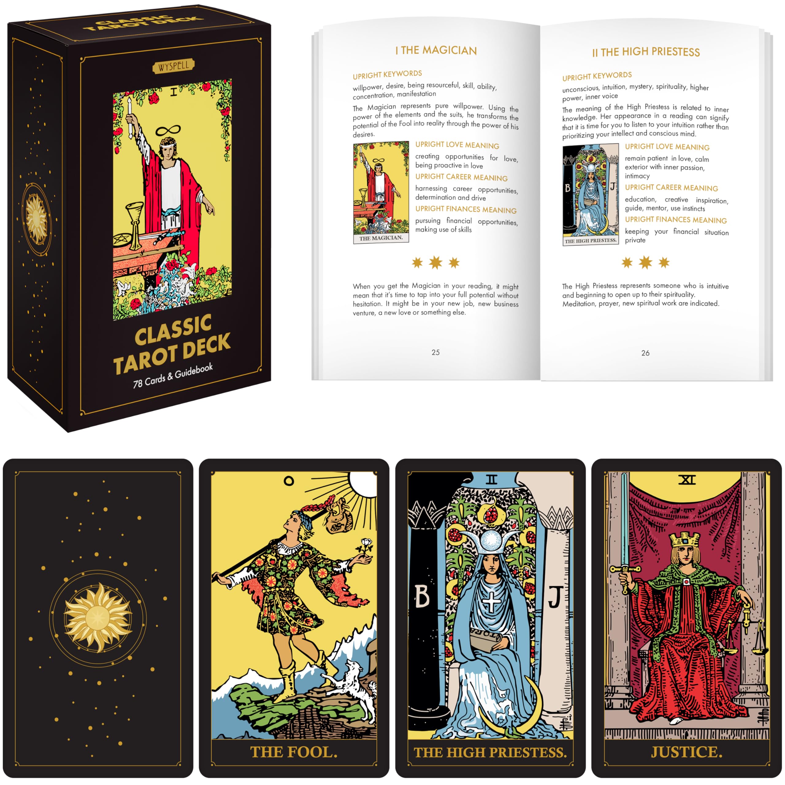 Wyspell Classic Tarot Deck front cover showcases a premium beginner-friendly design.
