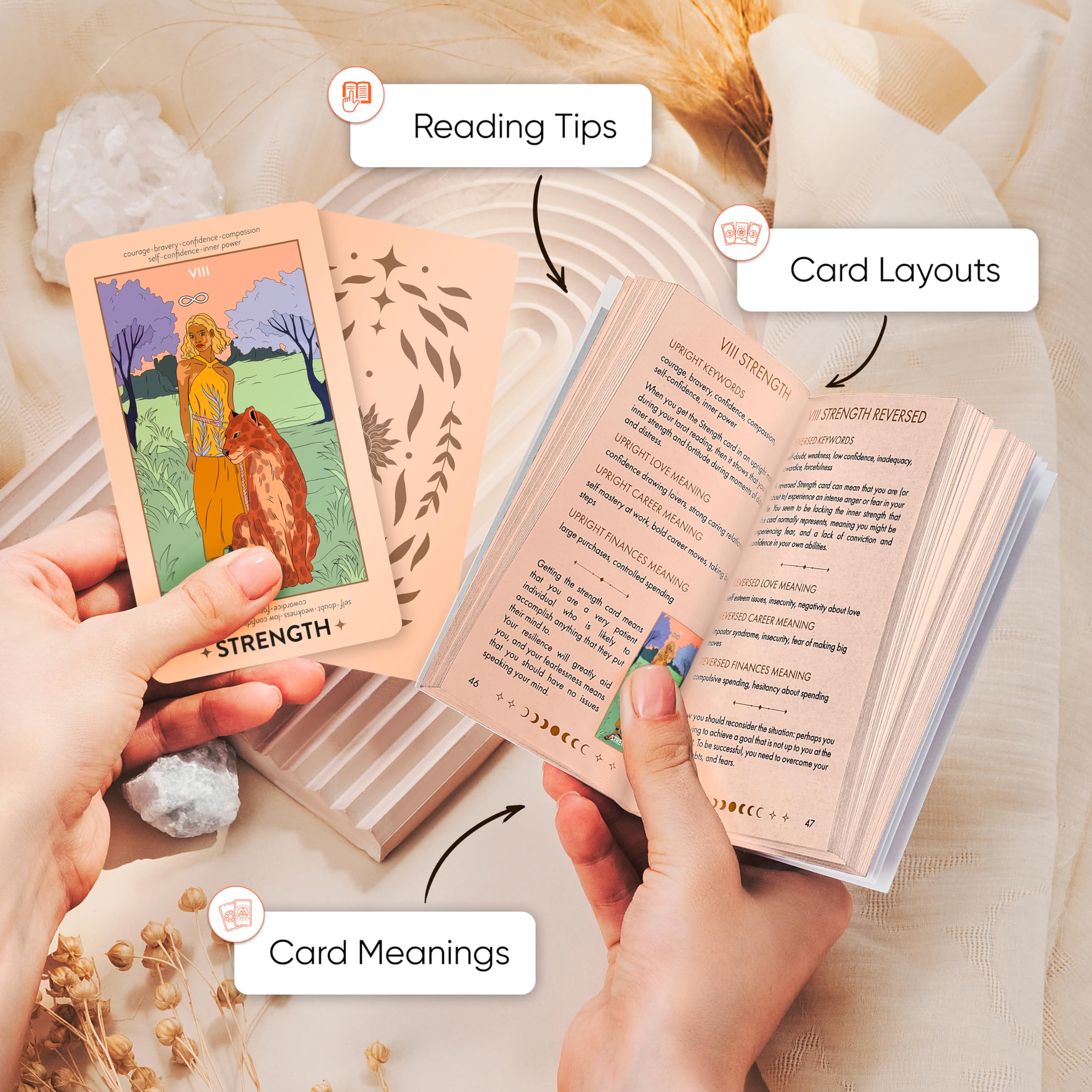 Wyspell deck offers two versions with on-card meanings and a non-meaning option.