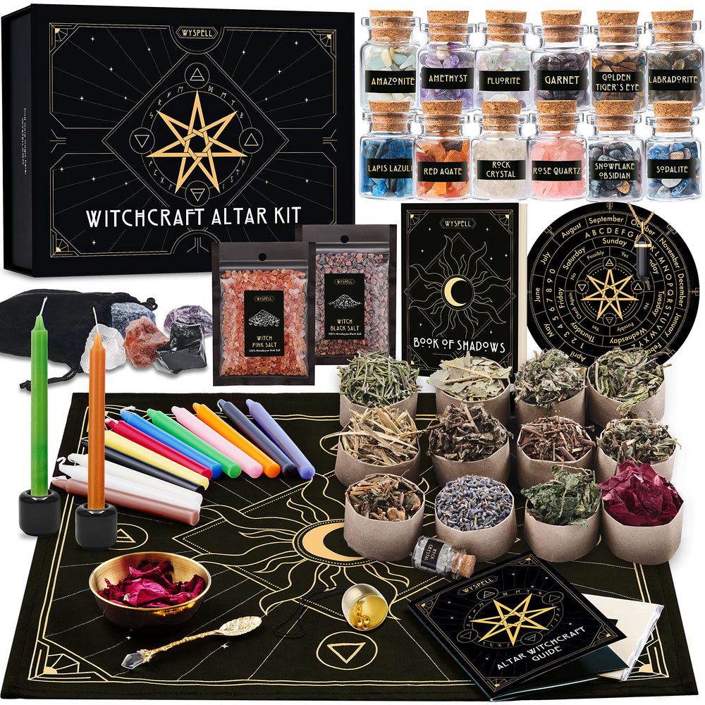 Wyspell large witchcraft kit altar setup with herbs and candles for beginners