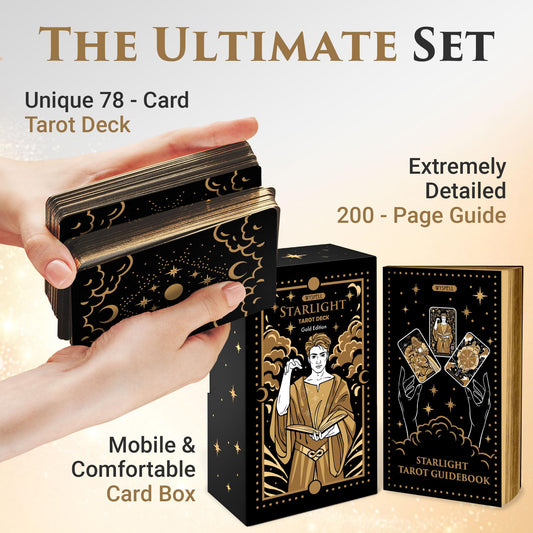 Wyspell Starlight Tarot guide book interior: 200 pages explaining symbols for confidence.