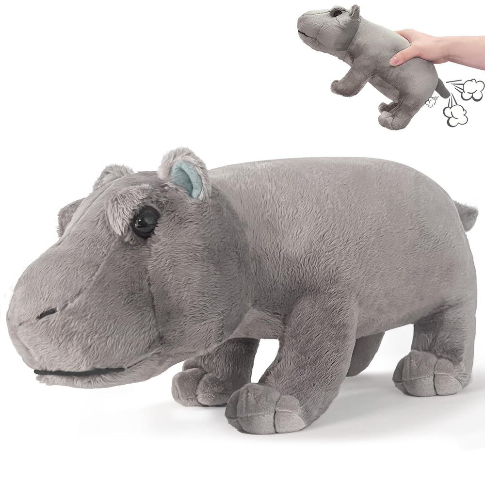 WYZOID hippo plush with fart sound action for playful pranks and cuddly fun.