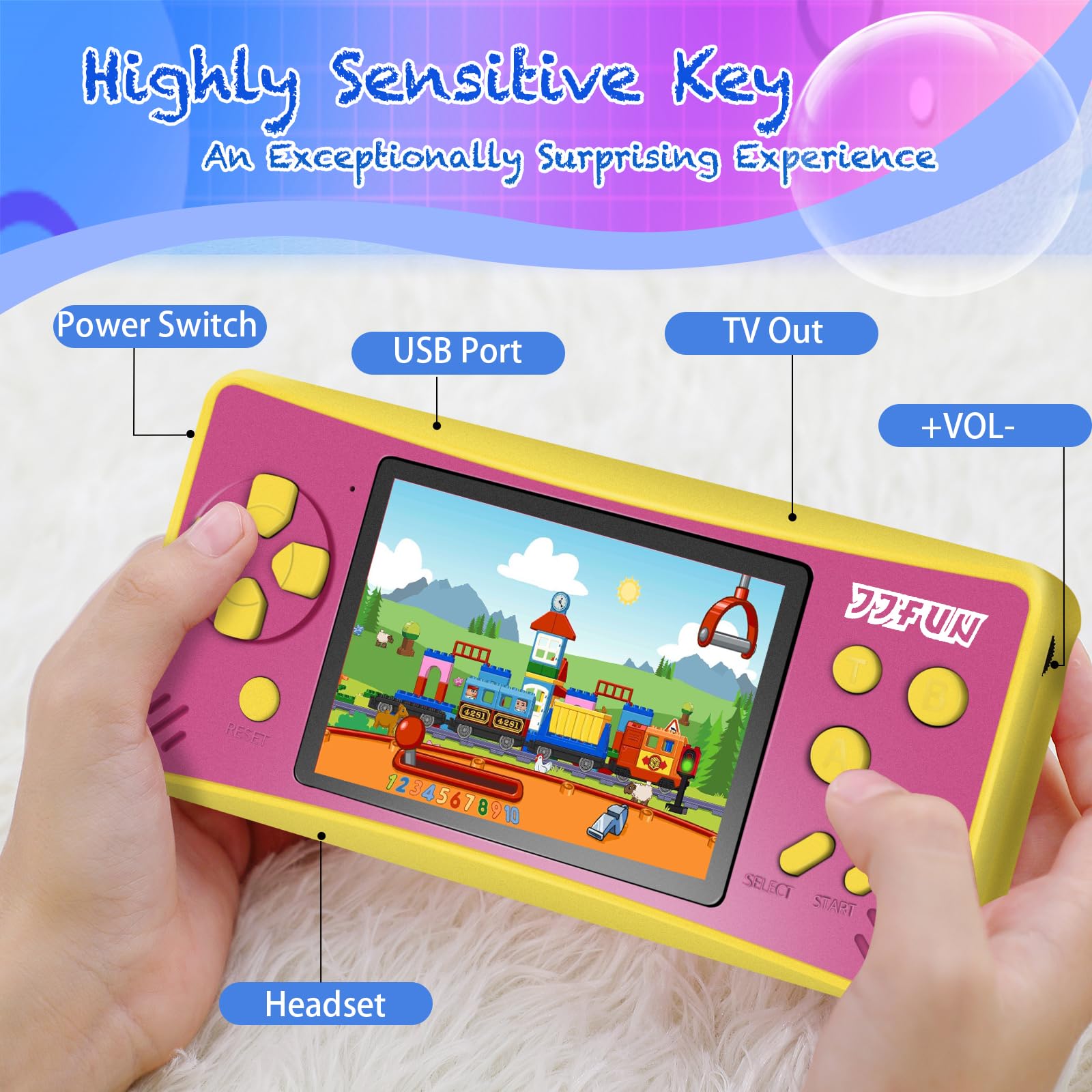 X-JOYKIDS handheld with 168 built-in games for varied, age-appropriate play.