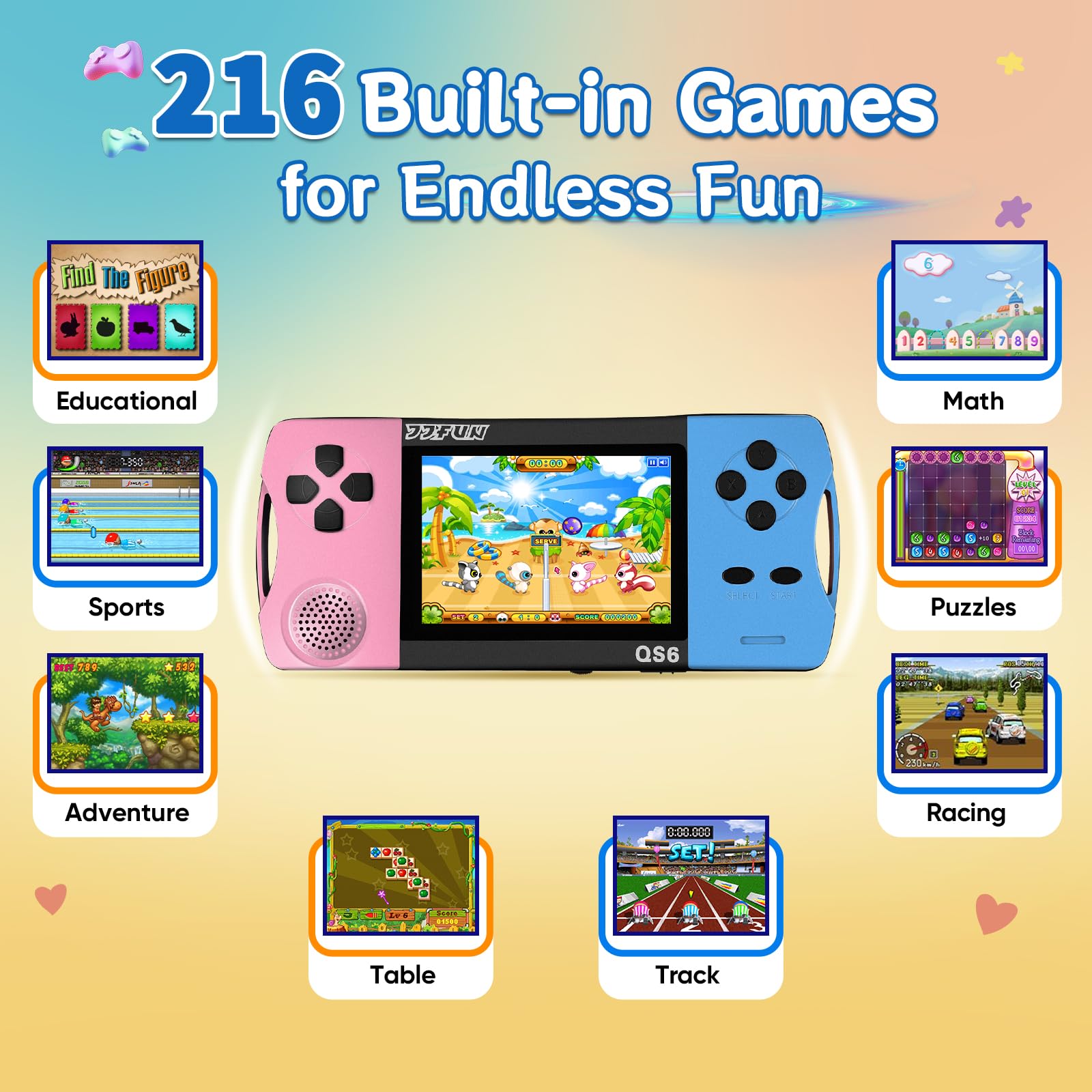 X-JOYKIDS 16Bit handheld IPS display close-up delivers clear visuals for kids