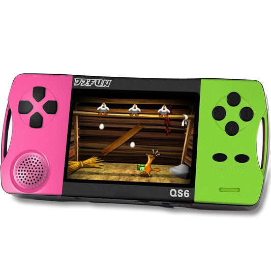 X-JOYKIDS handheld console with rose-green shell for on-the-go play.