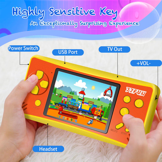 X-JOYKIDS handheld console side view highlighting portable design for travel gaming.