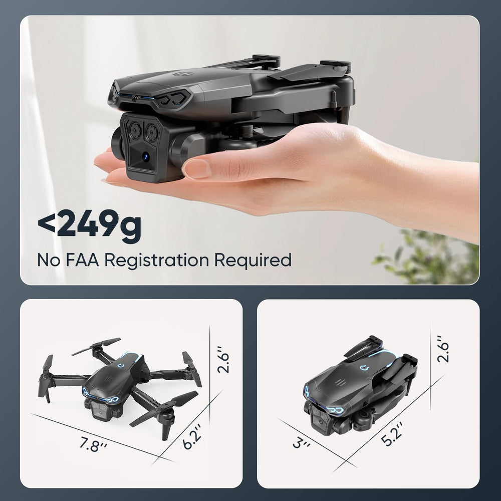 X-shop foldable drone powered by two batteries for extended flight time.