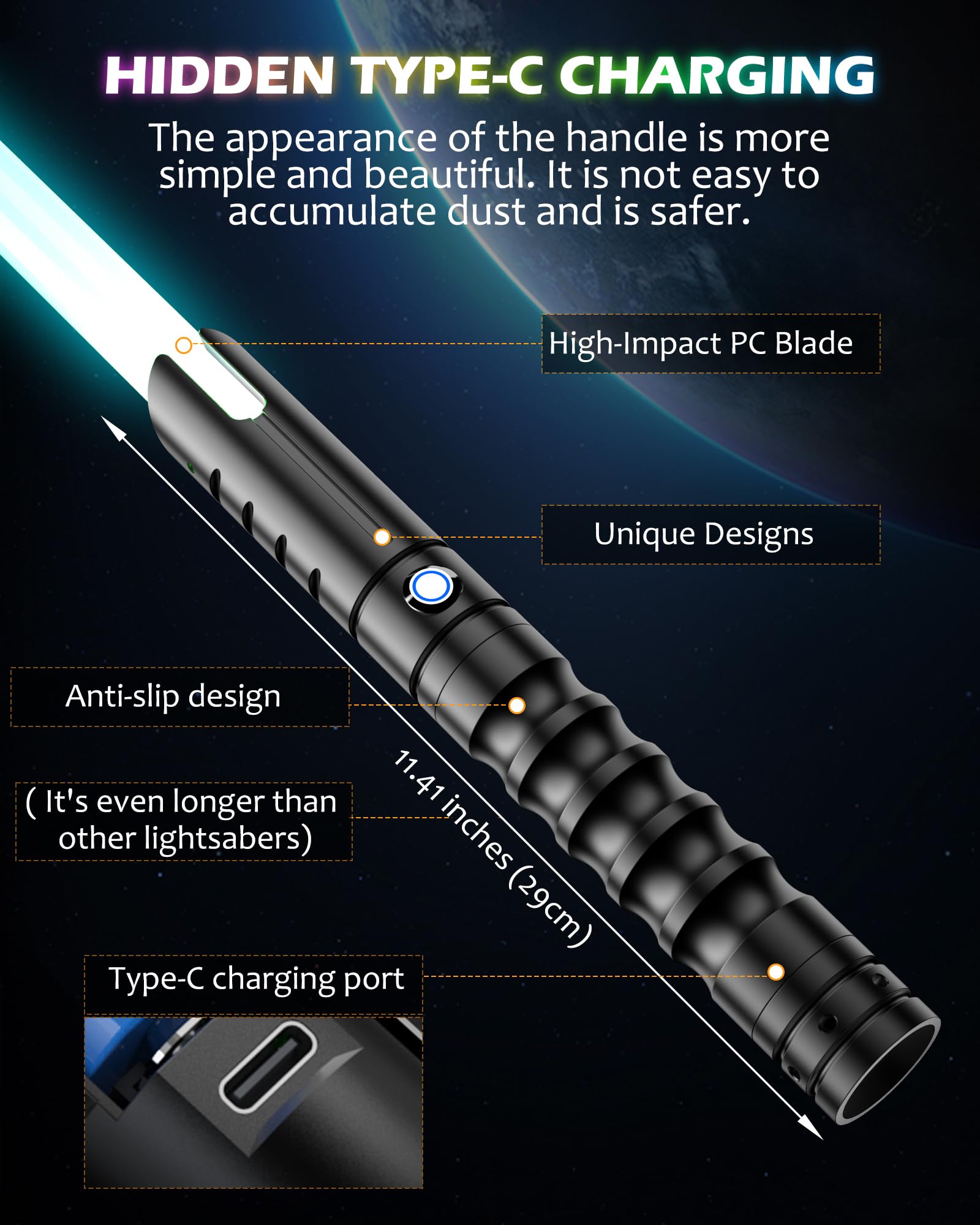 X-TREXSABER hidden Type-C charging keeps the handle clean and dust-free