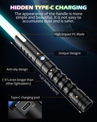 X-TREXSABER hidden Type-C charging keeps the handle clean and dust-free