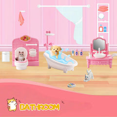 Xadothat pet figures enhance interactions in the pink dollhouse rooms