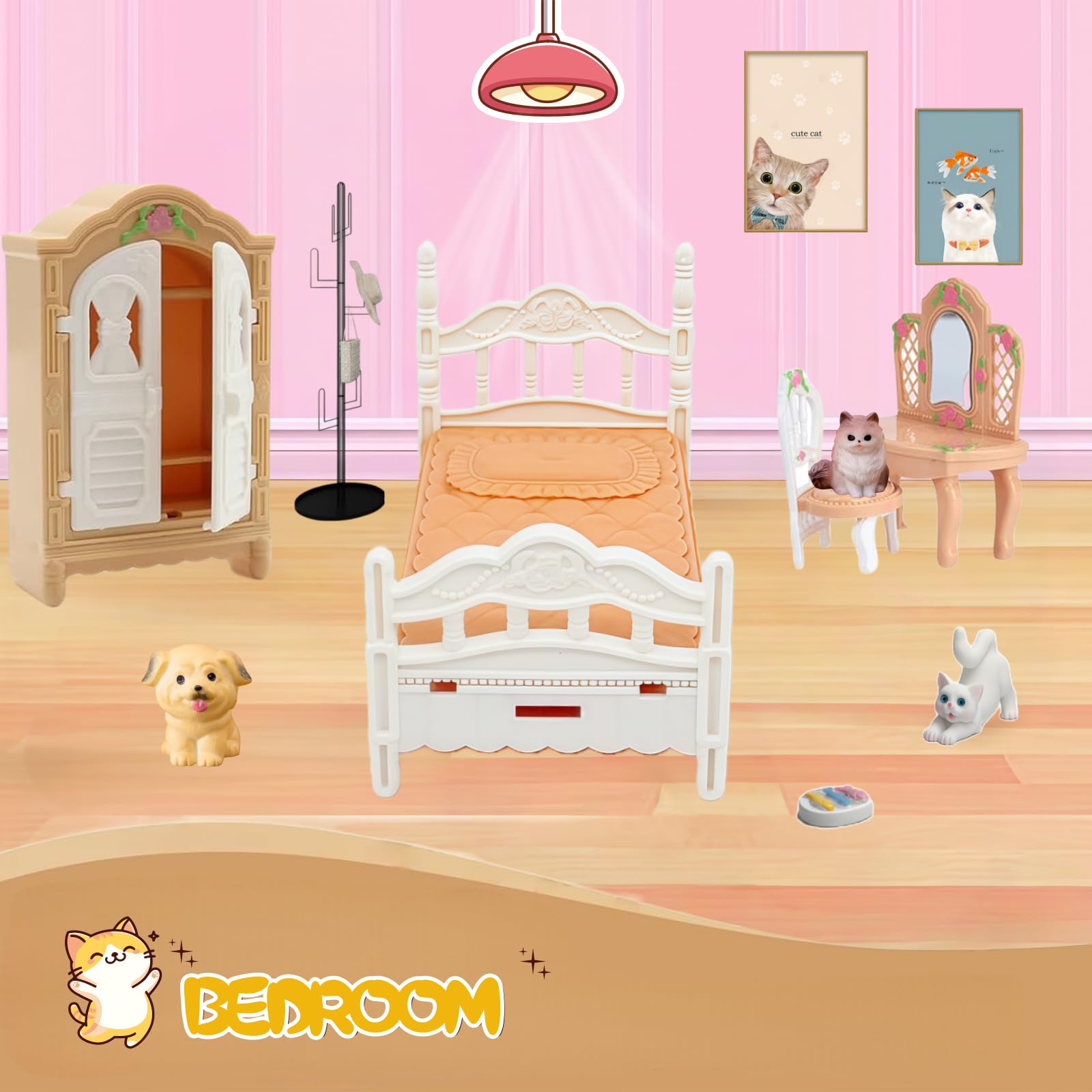 Xadothat dollhouse bedroom furniture with white peach accents