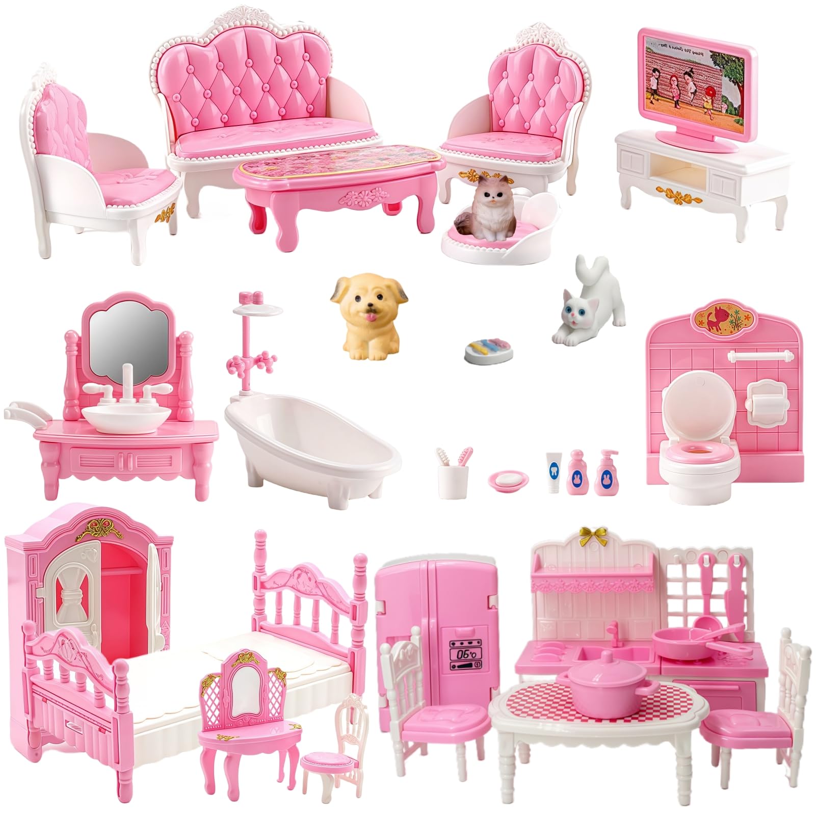 Xadothat pink dollhouse kitchen set with realistic appliances for imaginative play
