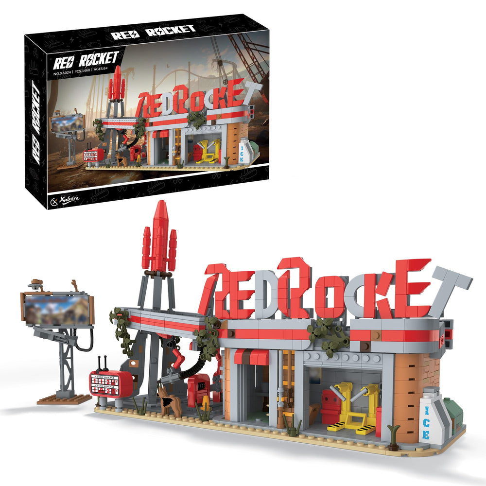 Xalvitra Red Rocket gas station building blocks for immersive play and display.