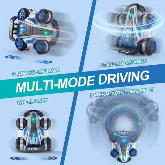 XAMIMM blue RC car outdoors with 4WD side shot shows rugged capability