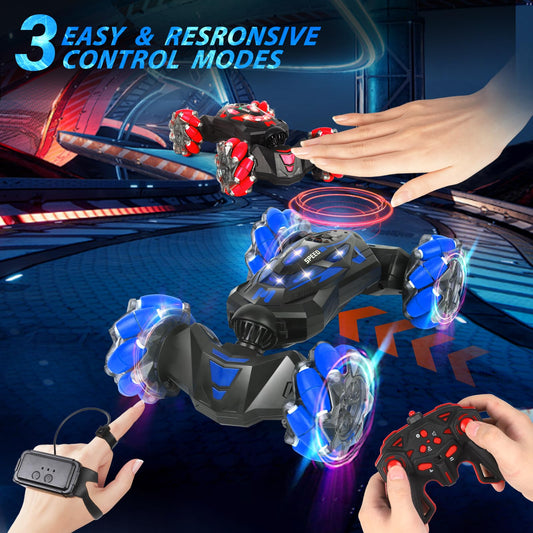 XAMIMM RC stunt car 4WD off-road powering through sand and grass with stable drifts.