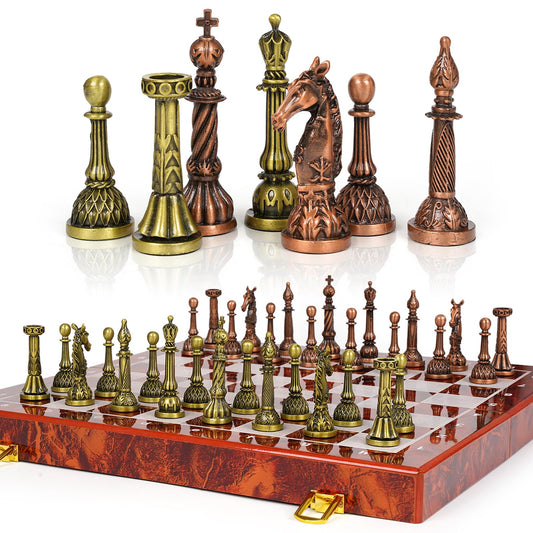XAOHAO vintage metal chess set with folding board for storage
