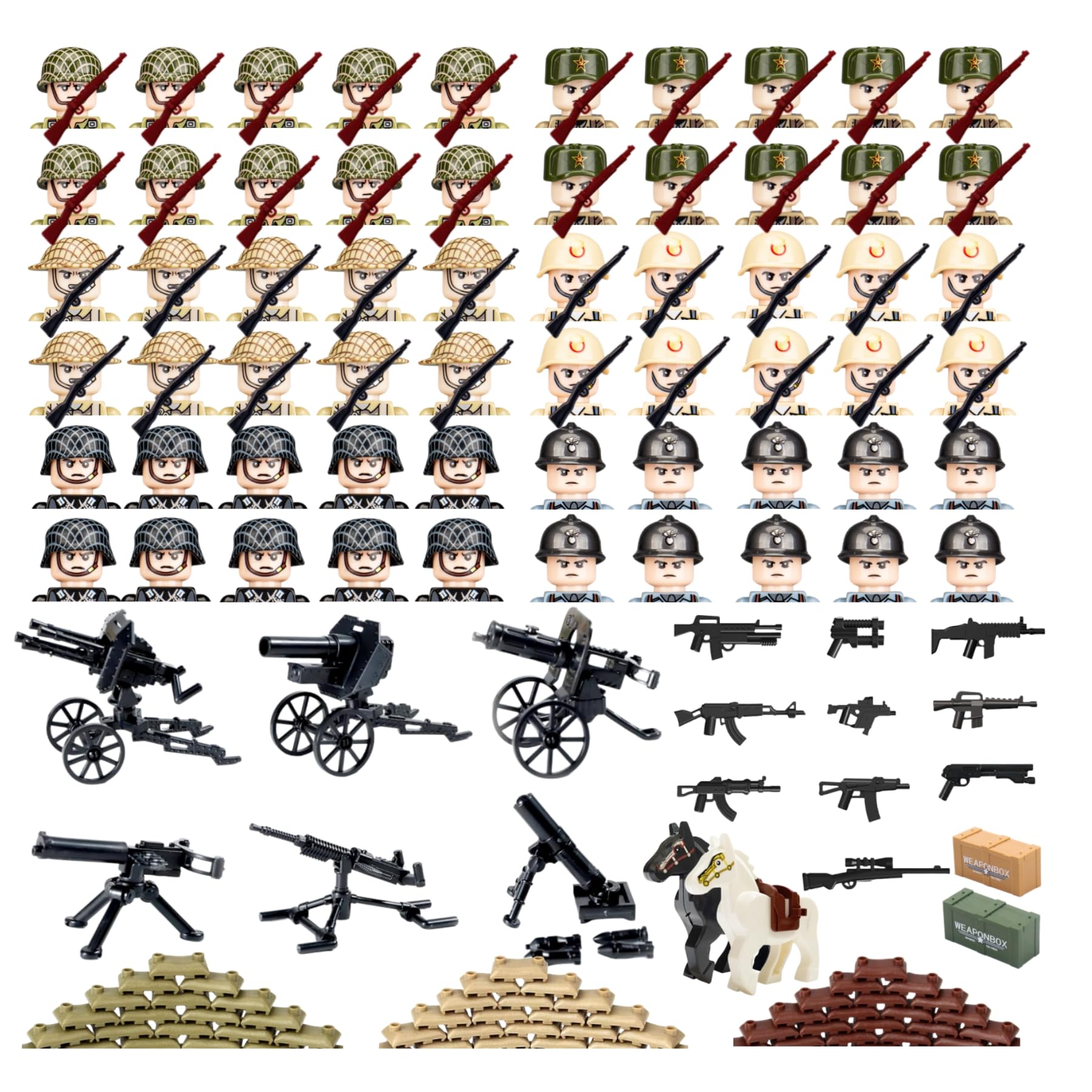 XAPUNK WW2 minifigures 60-soldier set for imaginative play and storytelling.