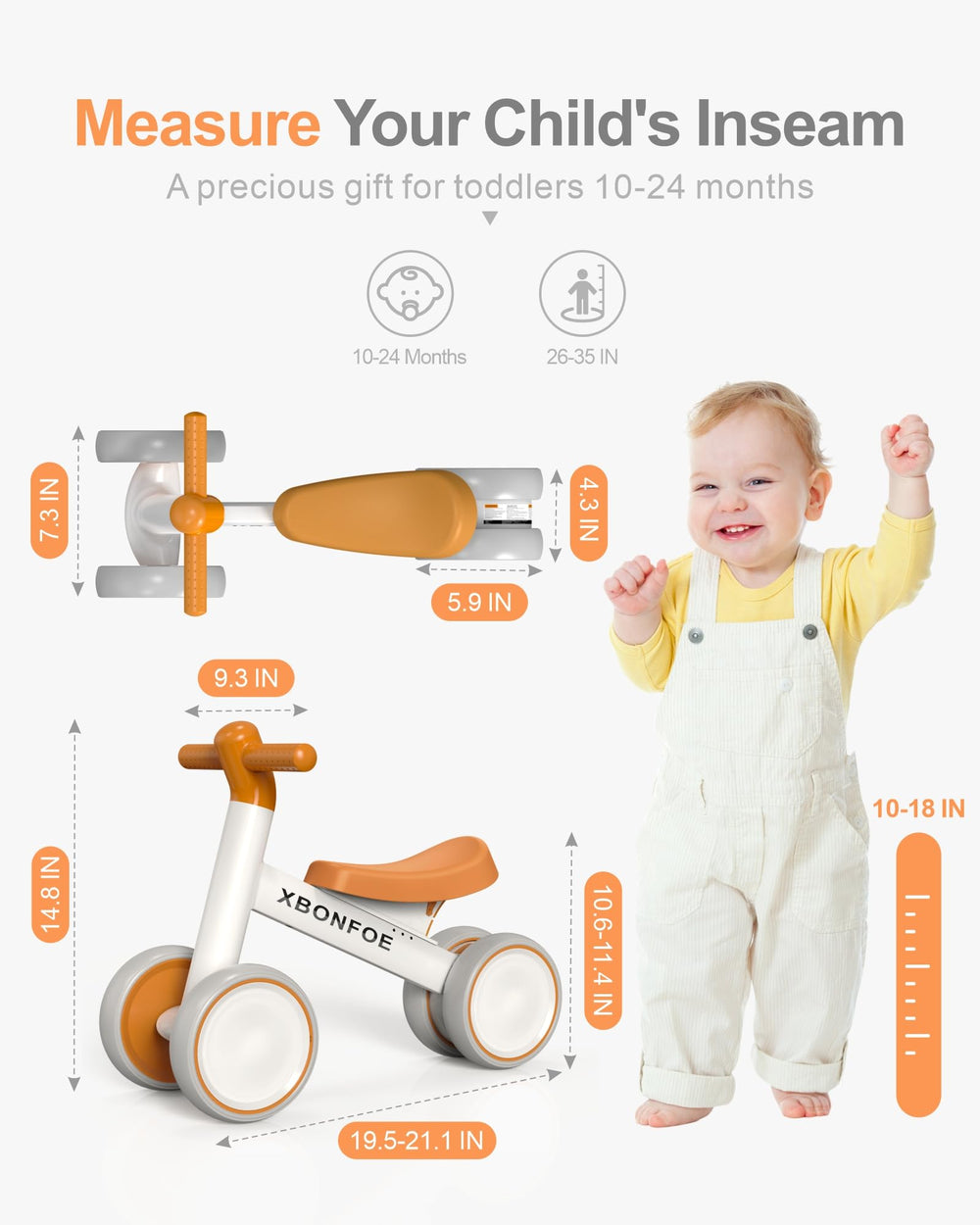 XBONFOE balance bike seat adjustment closeup highlights easy growth with child.