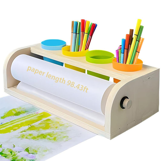XDONEF wooden tabletop paper dispenser for mess-free art sessions.