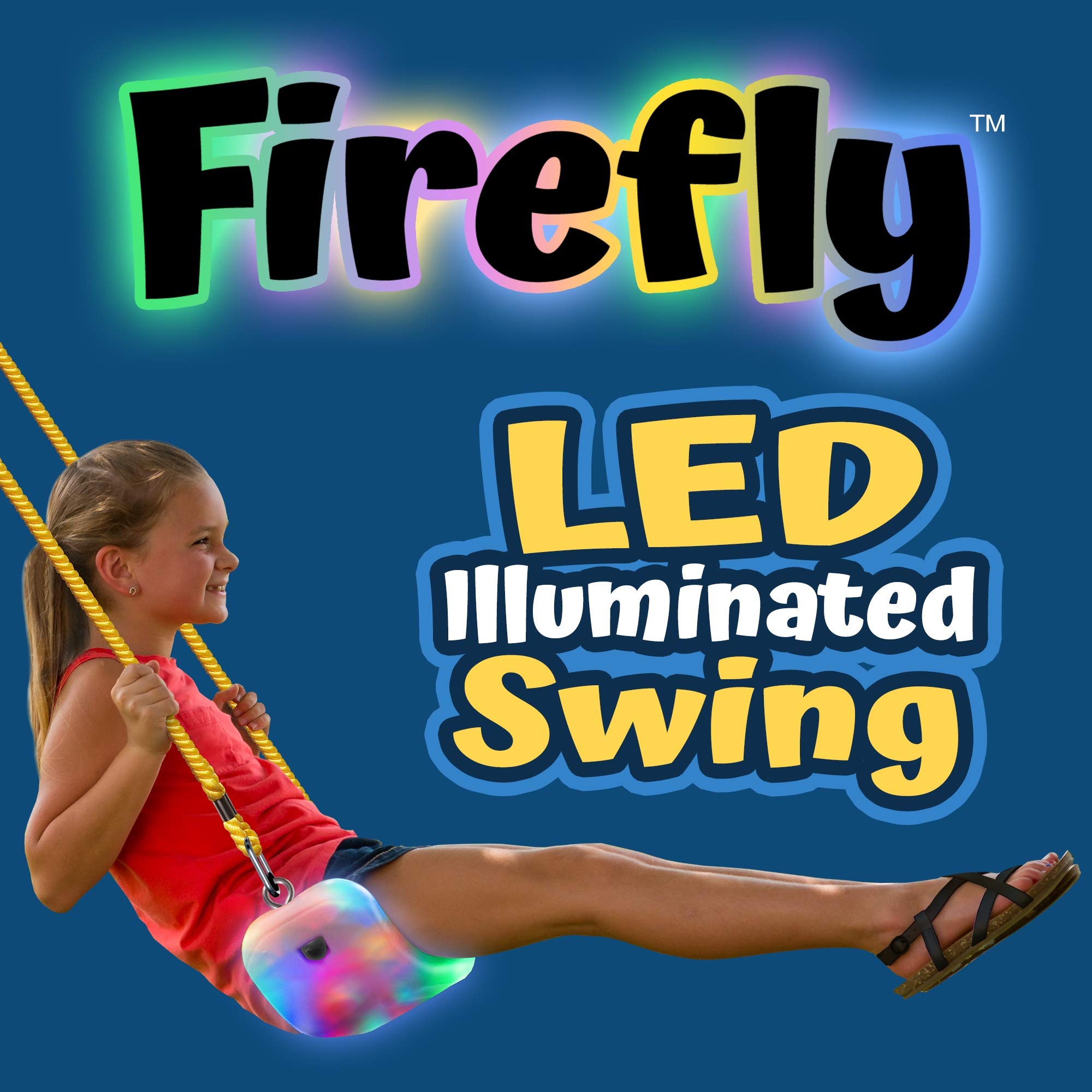 XDP Recreation Firefly LED swing seat supports up to 150 pounds.