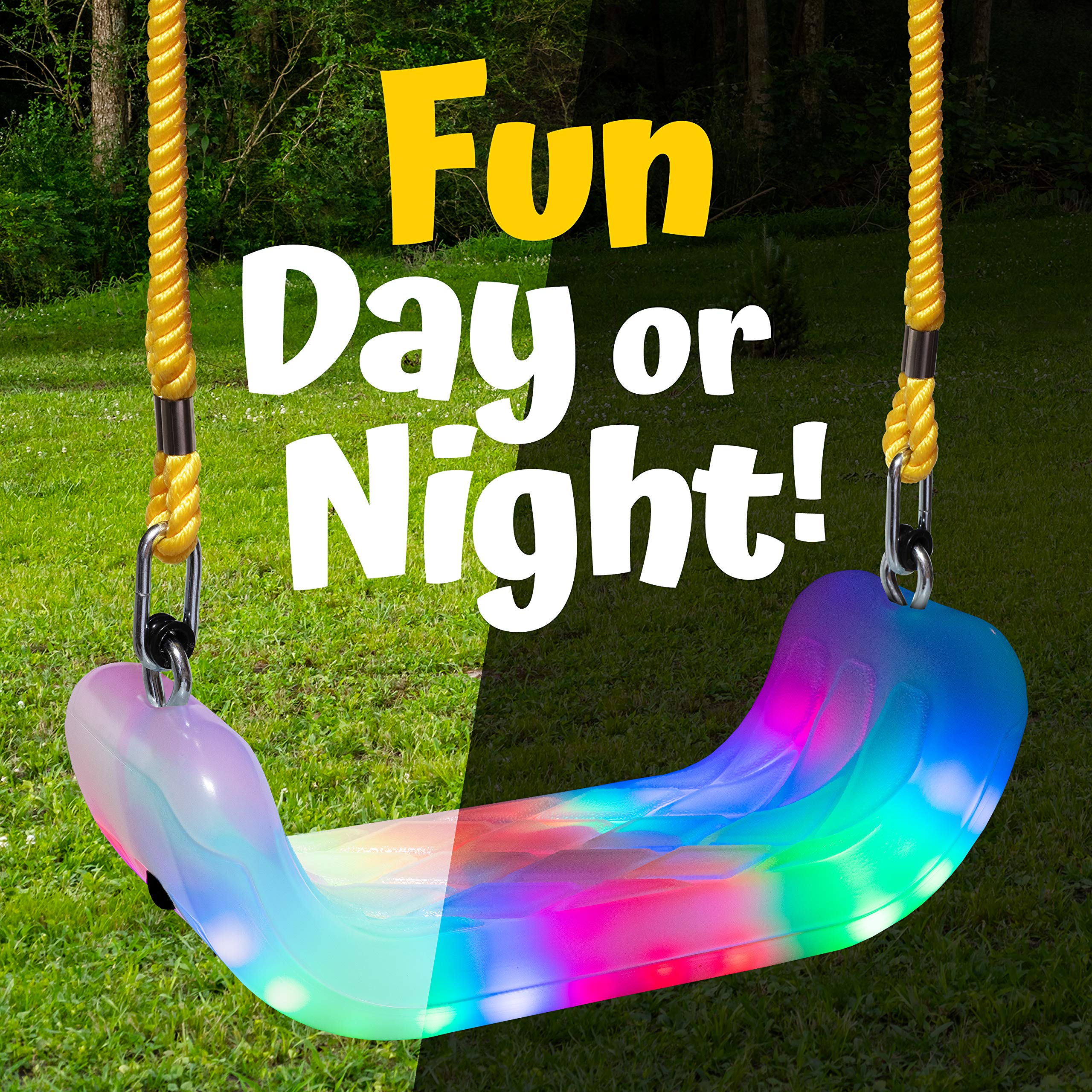 XDP Recreation Firefly LED swing seat lights in daylight for added visibility.