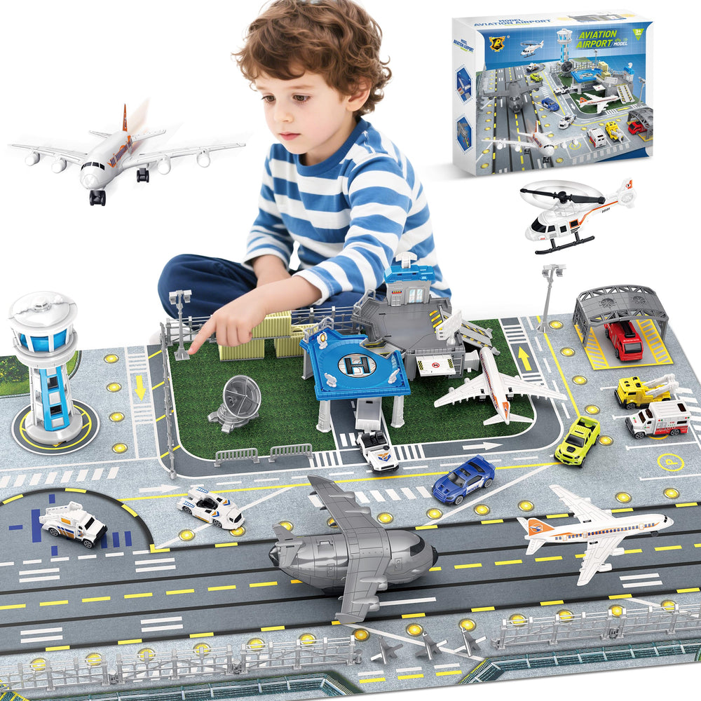 XDUOYJOY airplane toy set with helipad for imaginative airport play