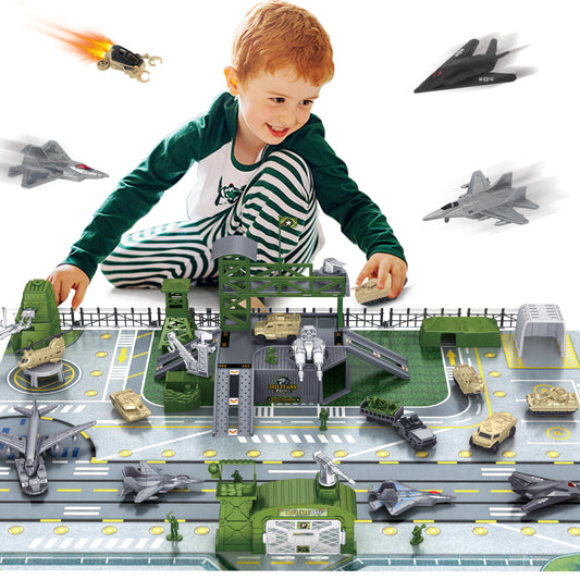 XDUOYJOY Military Base Toy play mat scene with action figures encourages imaginative pretend play