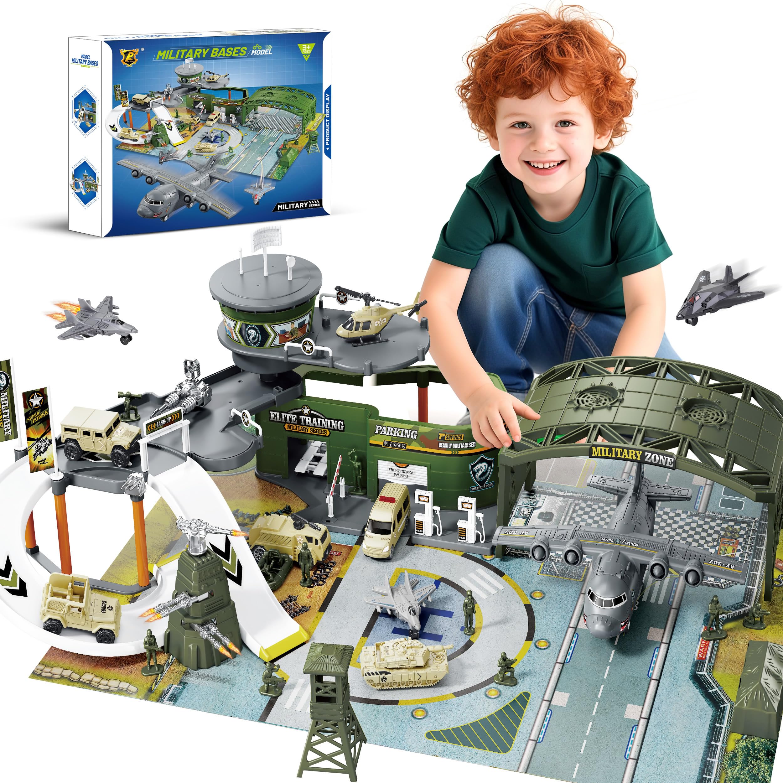 XDUOYJOY military base airplane playset for imaginative aviation missions on the play mat