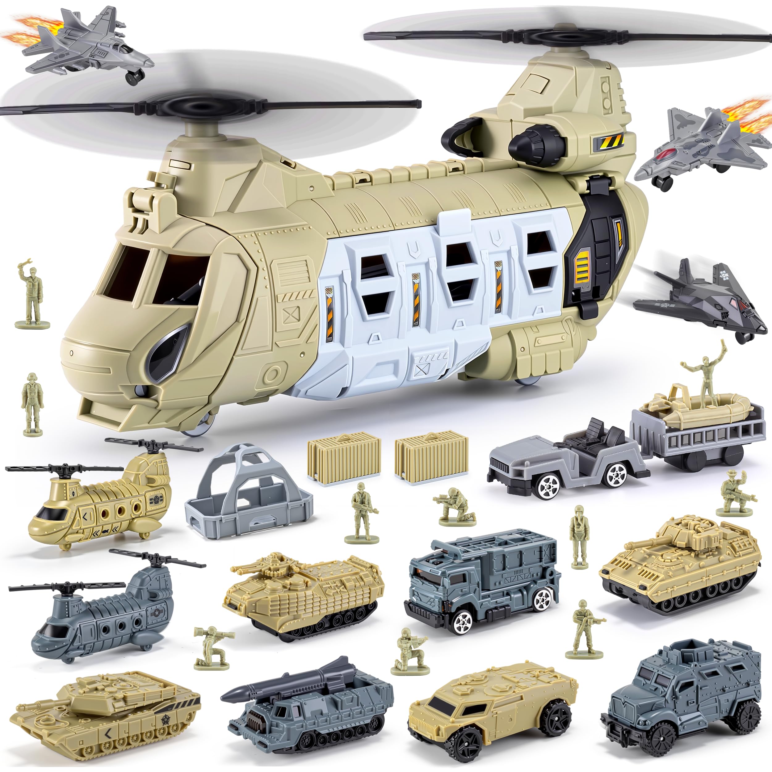 XDUOYJOY military helicopter toy set with transport helicopter for imaginative play and coordination