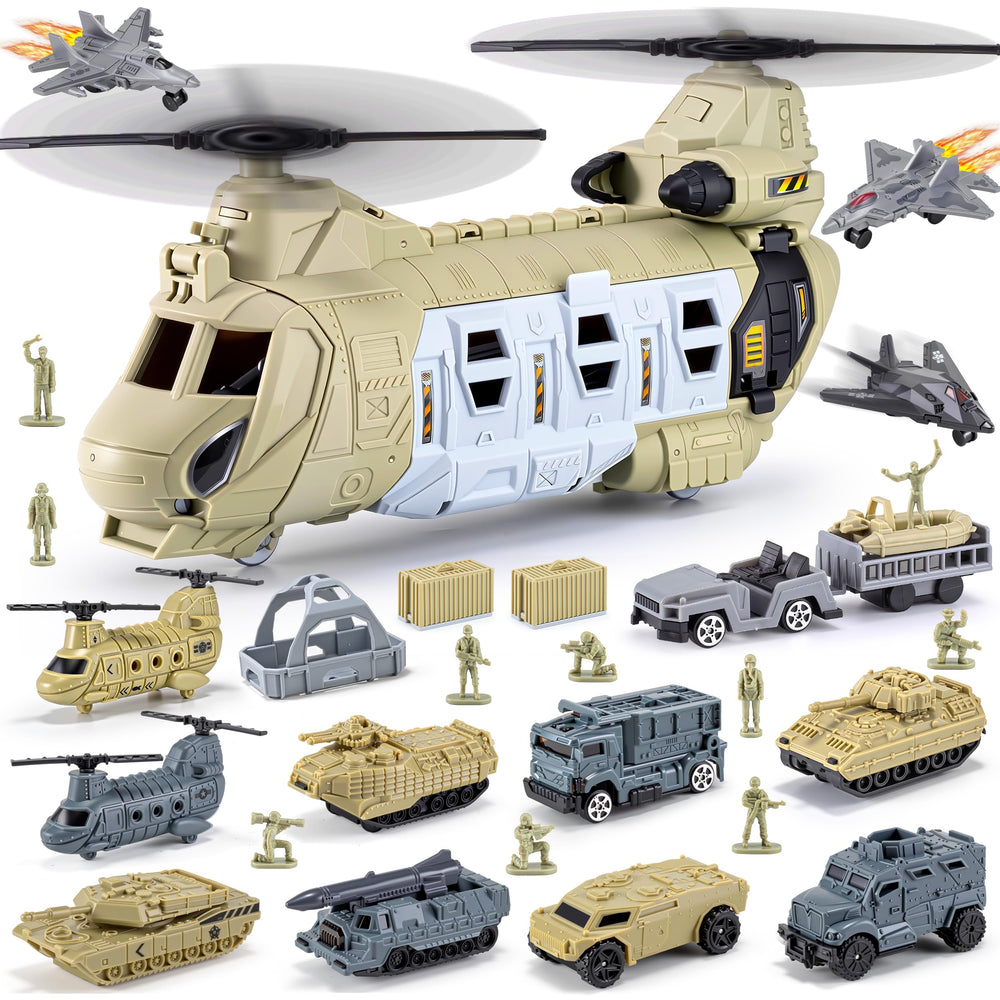 XDUOYJOY military helicopter toy set with transport helicopter for imaginative play and coordination