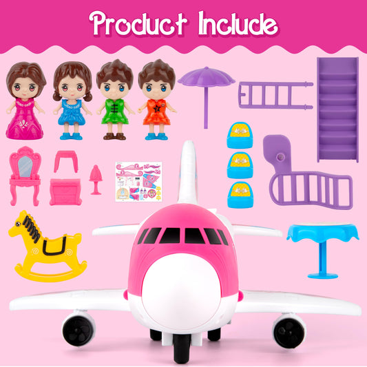 XDUOYJOY pink airplane playset cabin-open with detachable stairs for easy access.