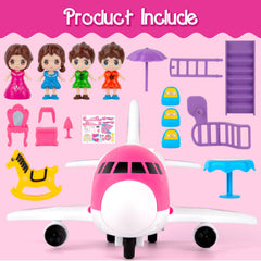 XDUOYJOY pink airplane playset cabin-open with detachable stairs for easy access.