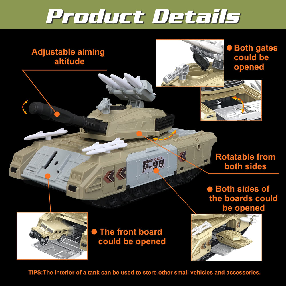 XDUOYJOY tank with movable gun, openable panels for interactive realism