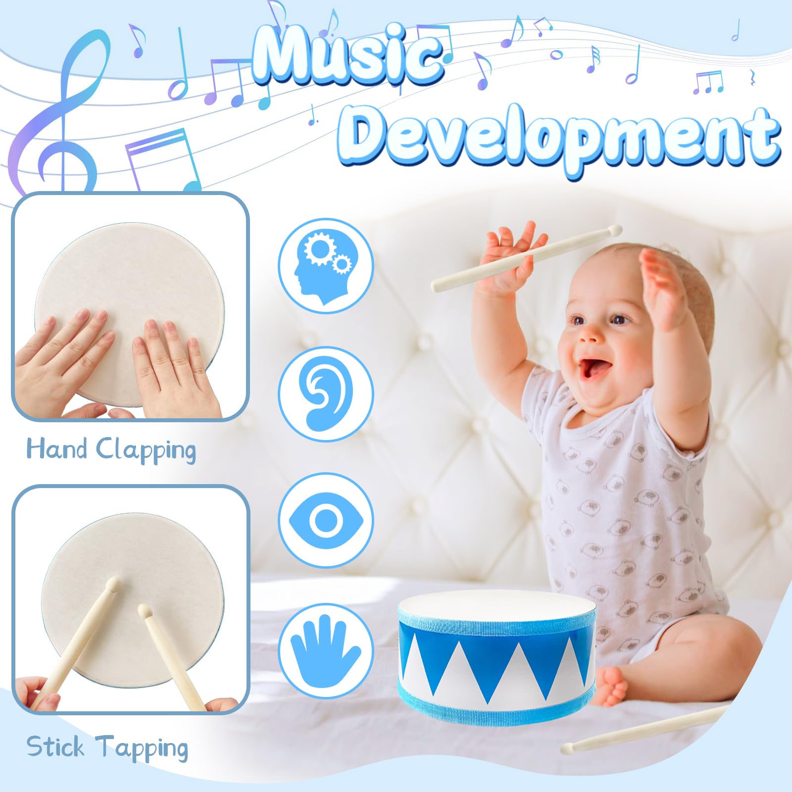 Xeehwb Wooden drum toy close-up features smooth edges and sturdy construction