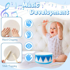 Xeehwb Wooden drum toy close-up features smooth edges and sturdy construction