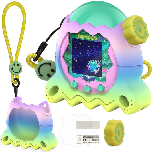 XEGIMOR Tamagotchi Paradise silicone case in rainbow finish protects and dresses your virtual pet.