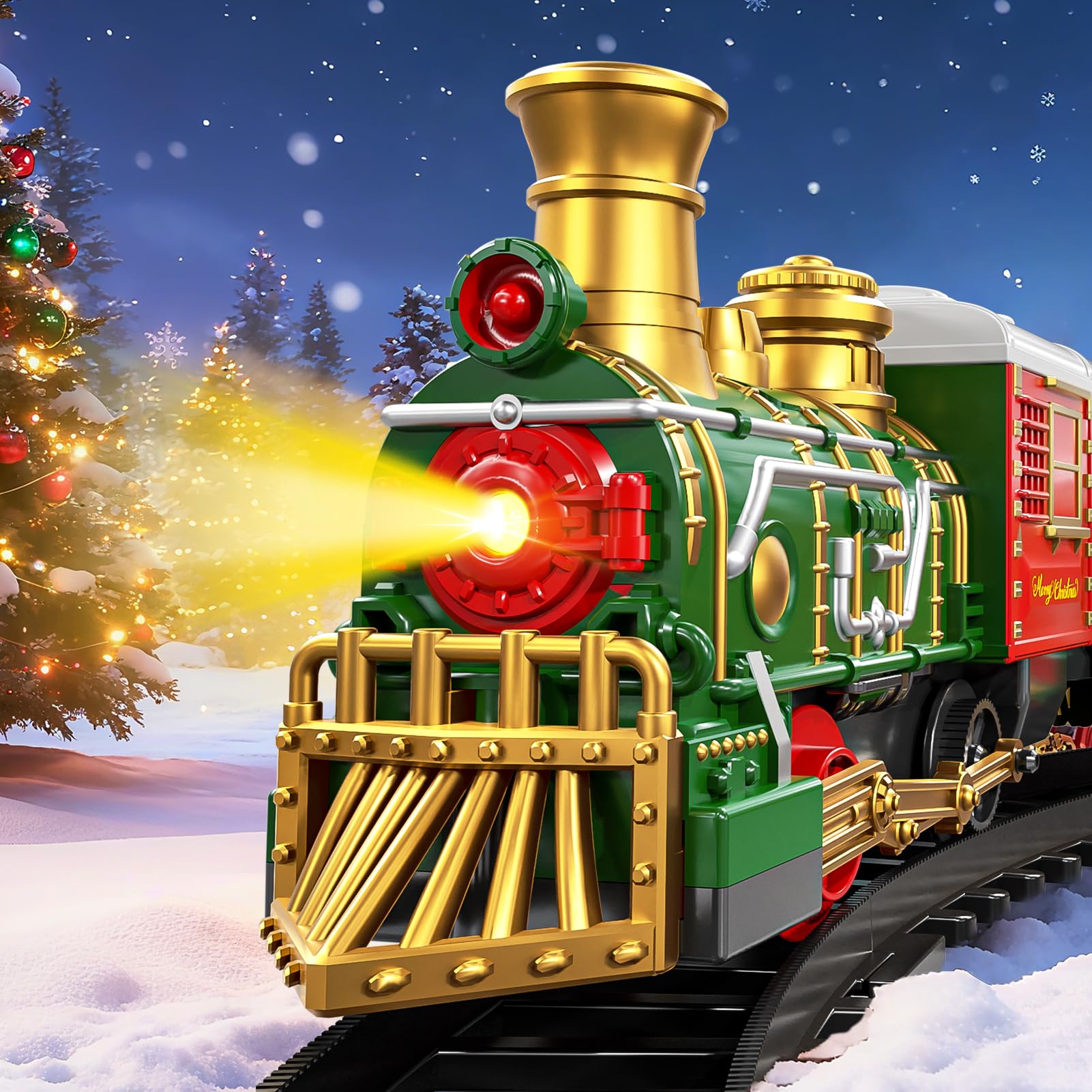 Xelabrion Christmas train lights and sounds creating a cozy storytelling scene