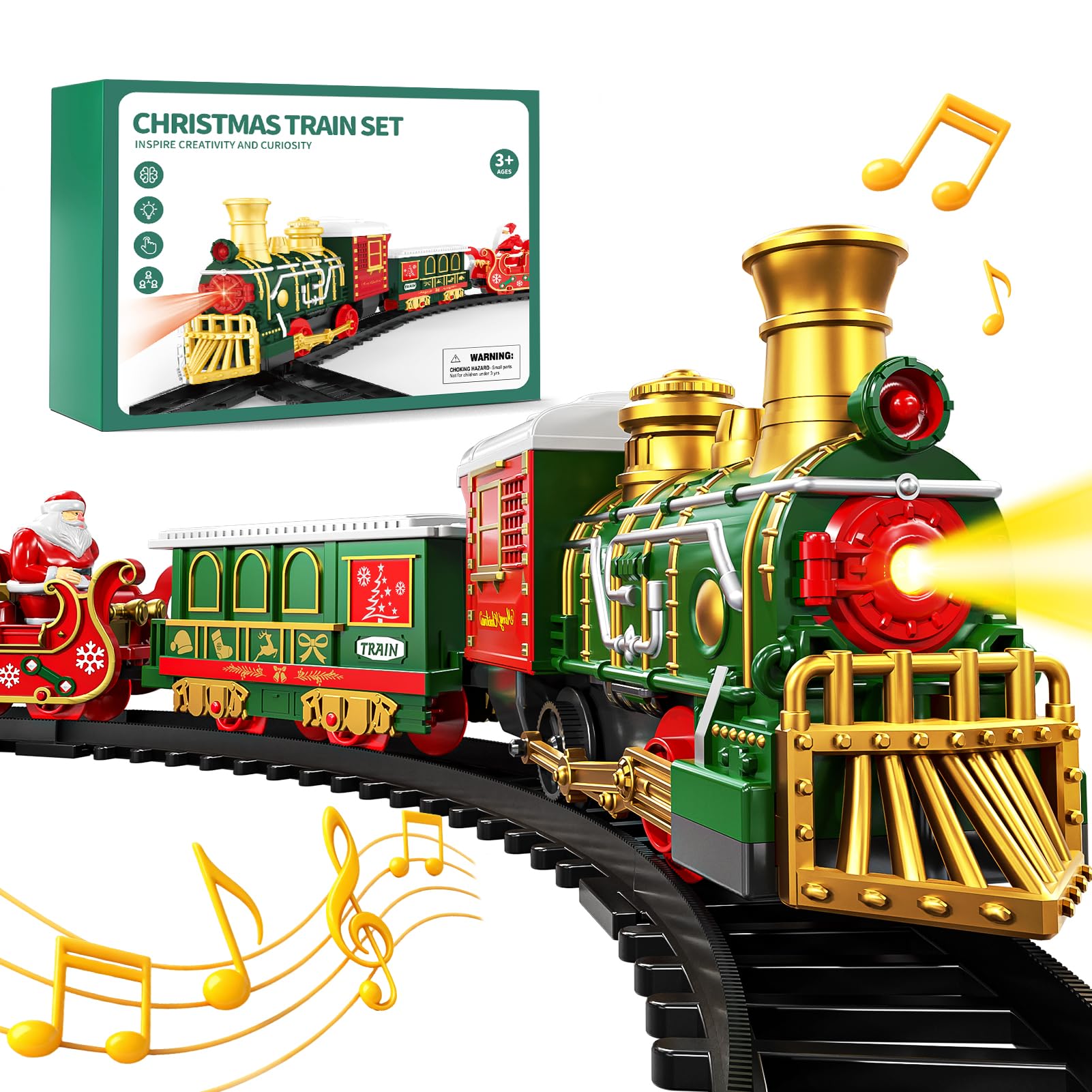 Xelabrion Christmas train locomotive glowing with festive lights for imaginative play