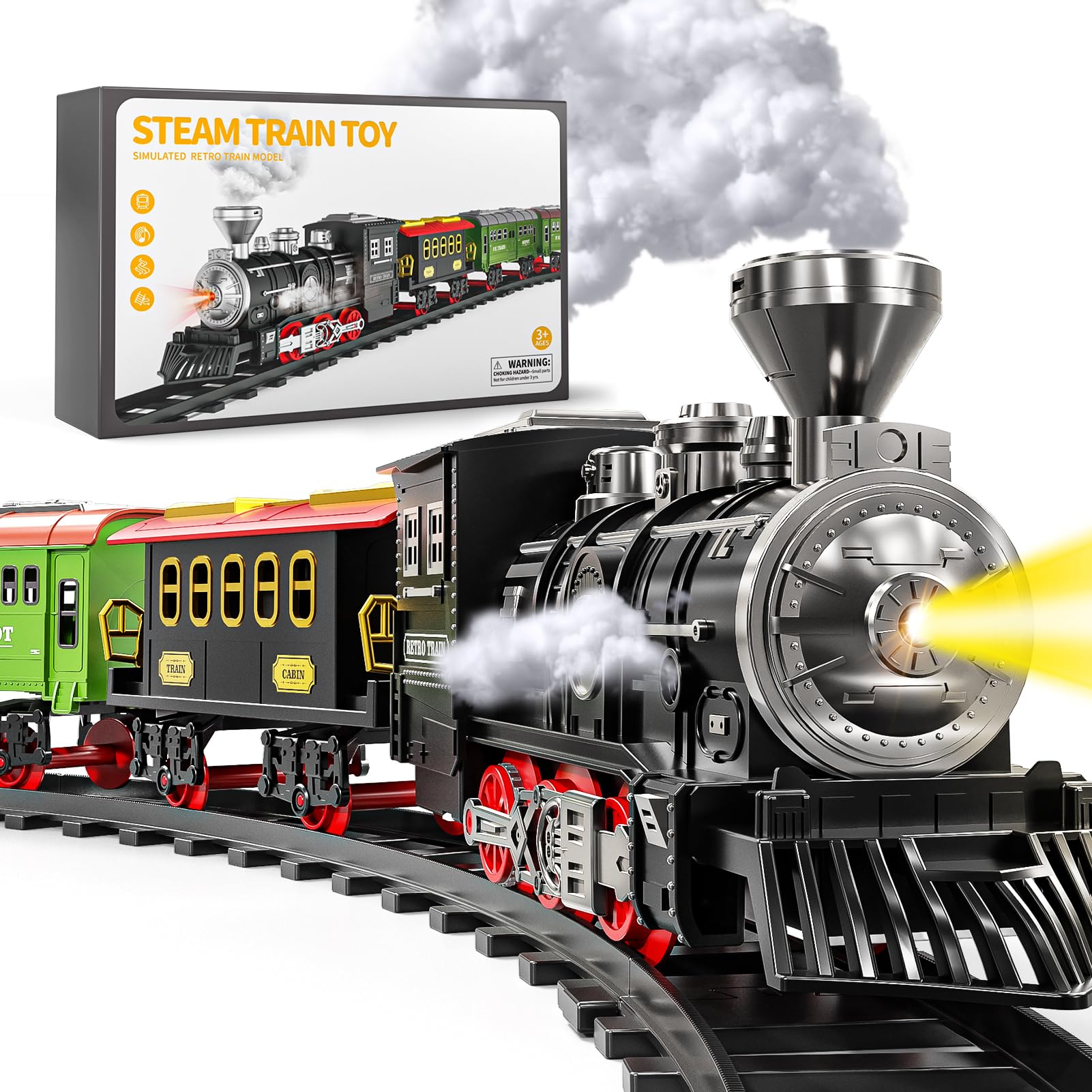 Xelabrion Classic Train Set locomotive front view for festive play near the tree