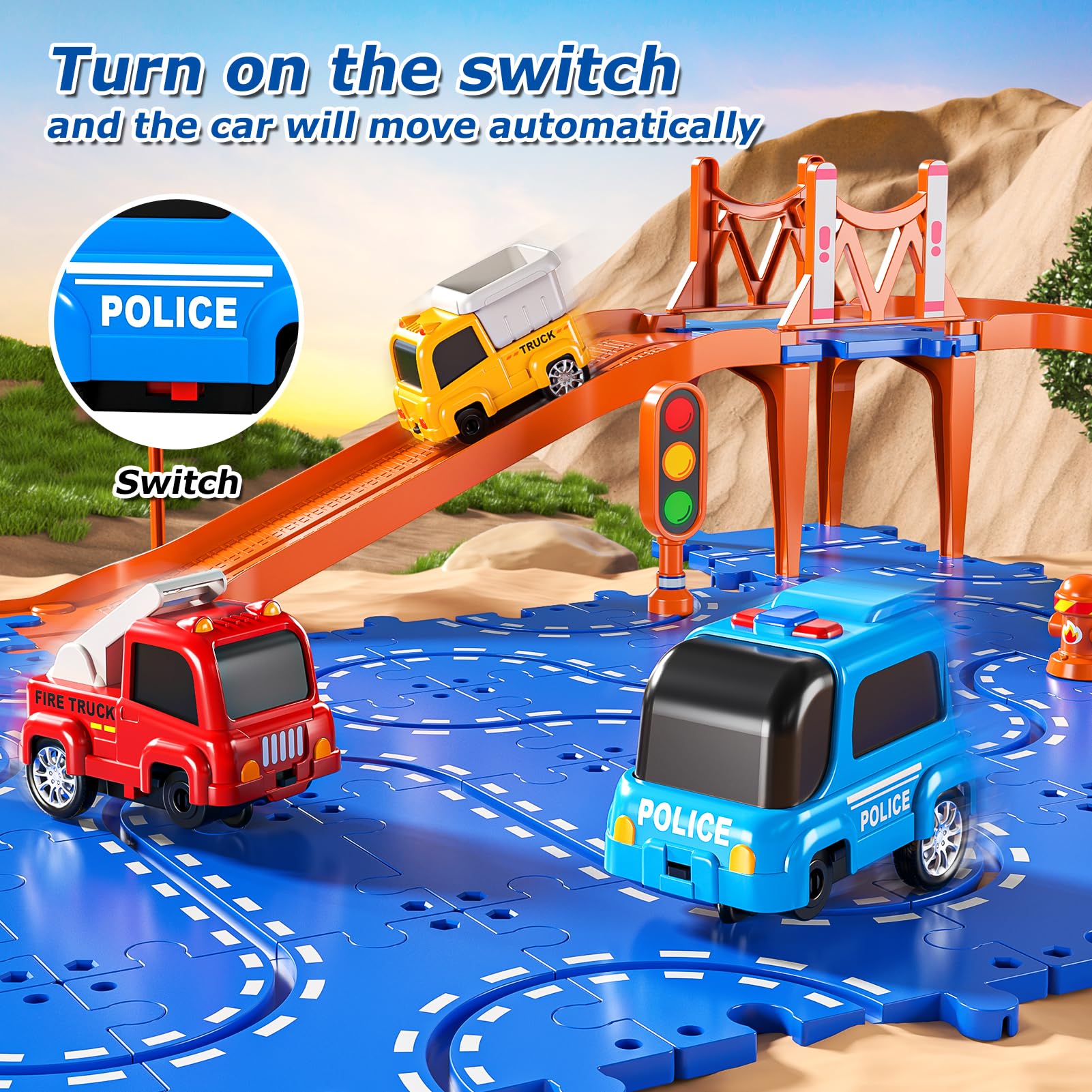 Xelabrion elevated-3-tier track creates dynamic play with secure connections.