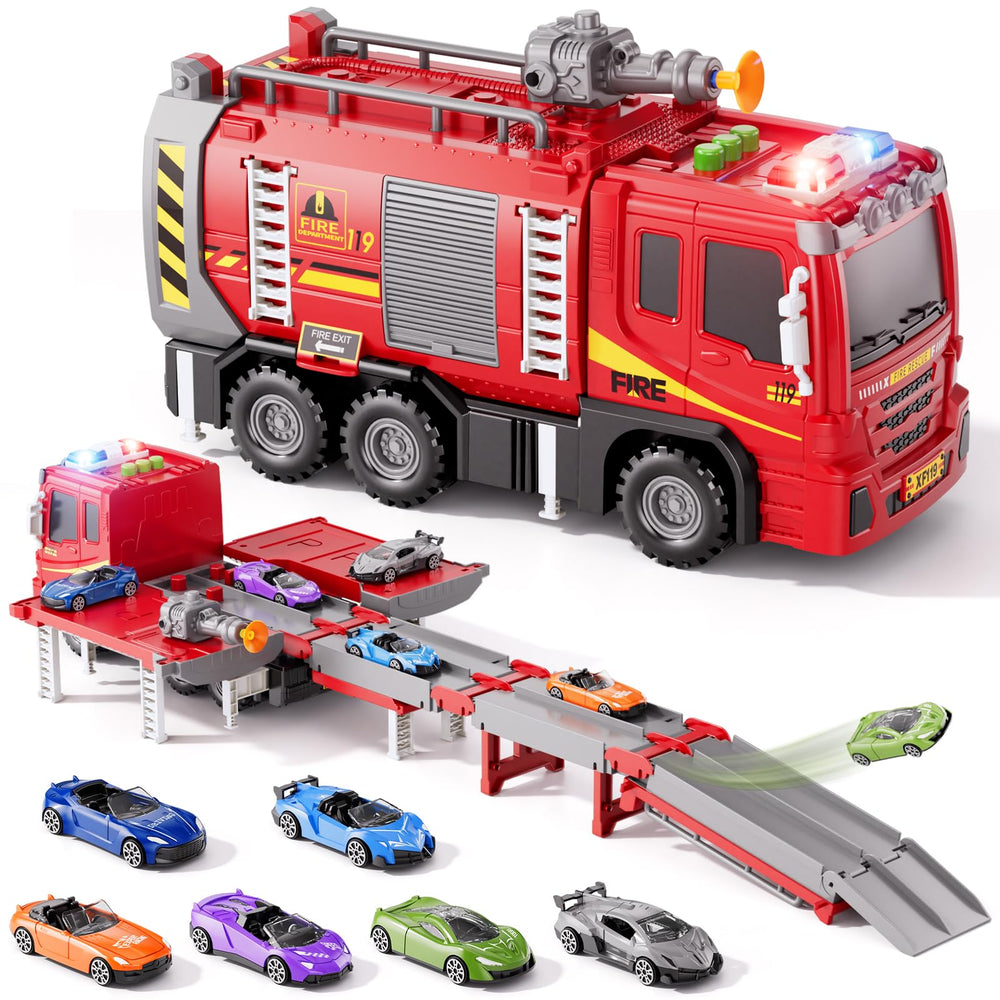 Xelabrion fire truck set foldable tracks front view enhances imaginative play