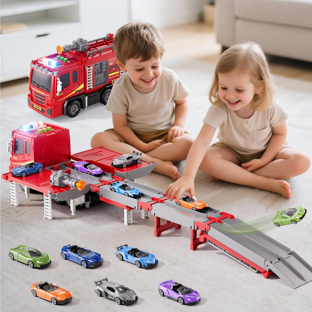 Xelabrion fire truck set six racing cars in bright colors for sensory exploration