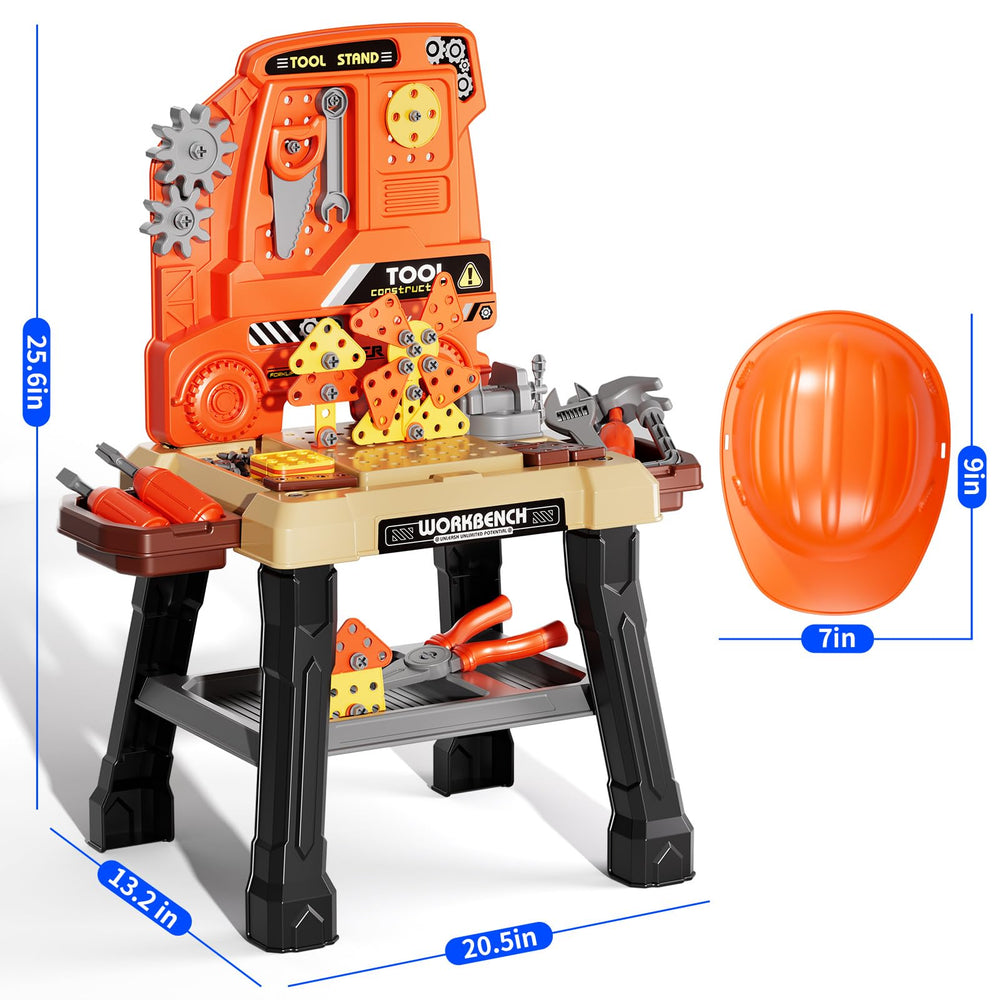 Xelabrion Kids Tool Bench Set colorful tools boost visual appeal for pretend projects.