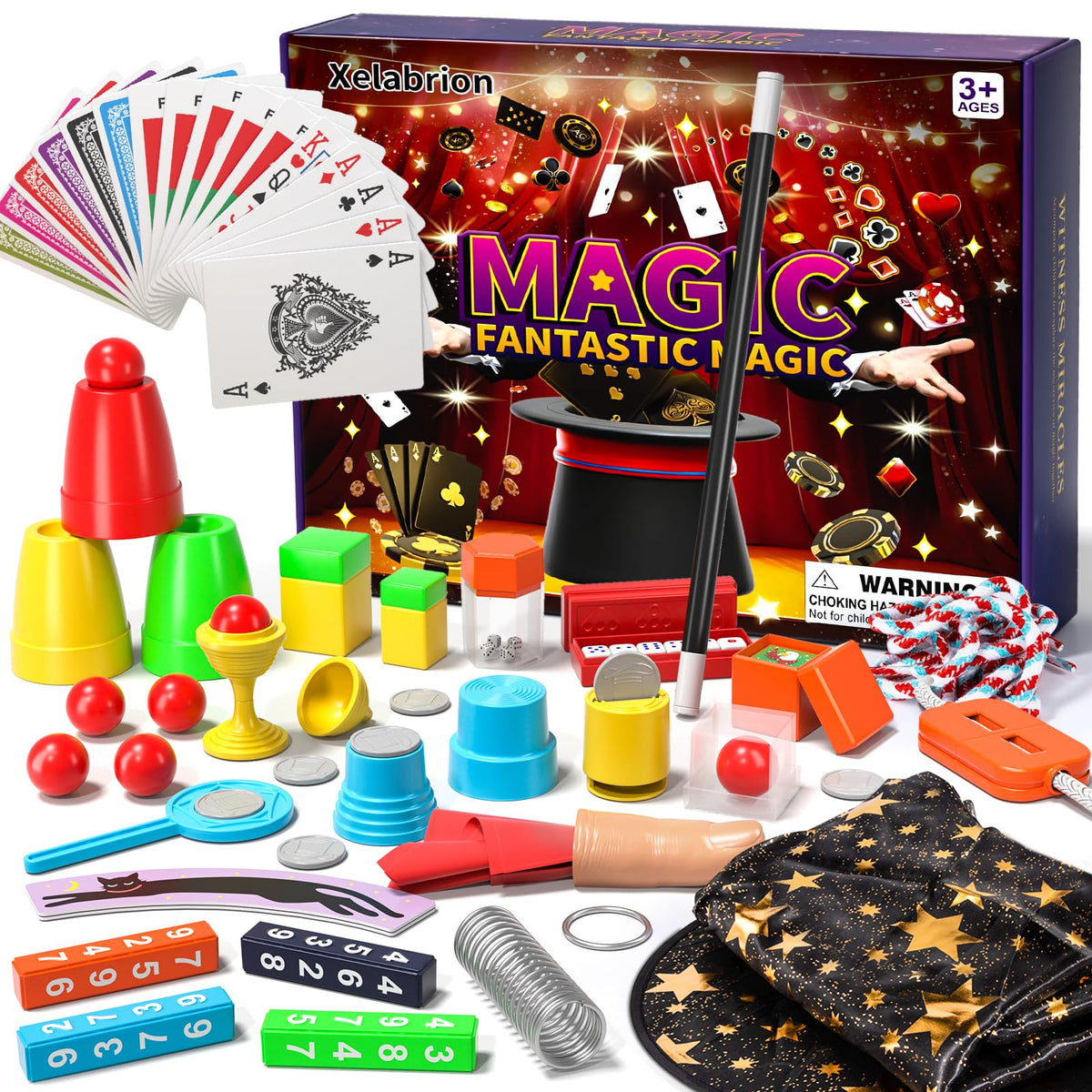Xelabrion Magic Kit for Kids contents laid out for a beginner's home performance
