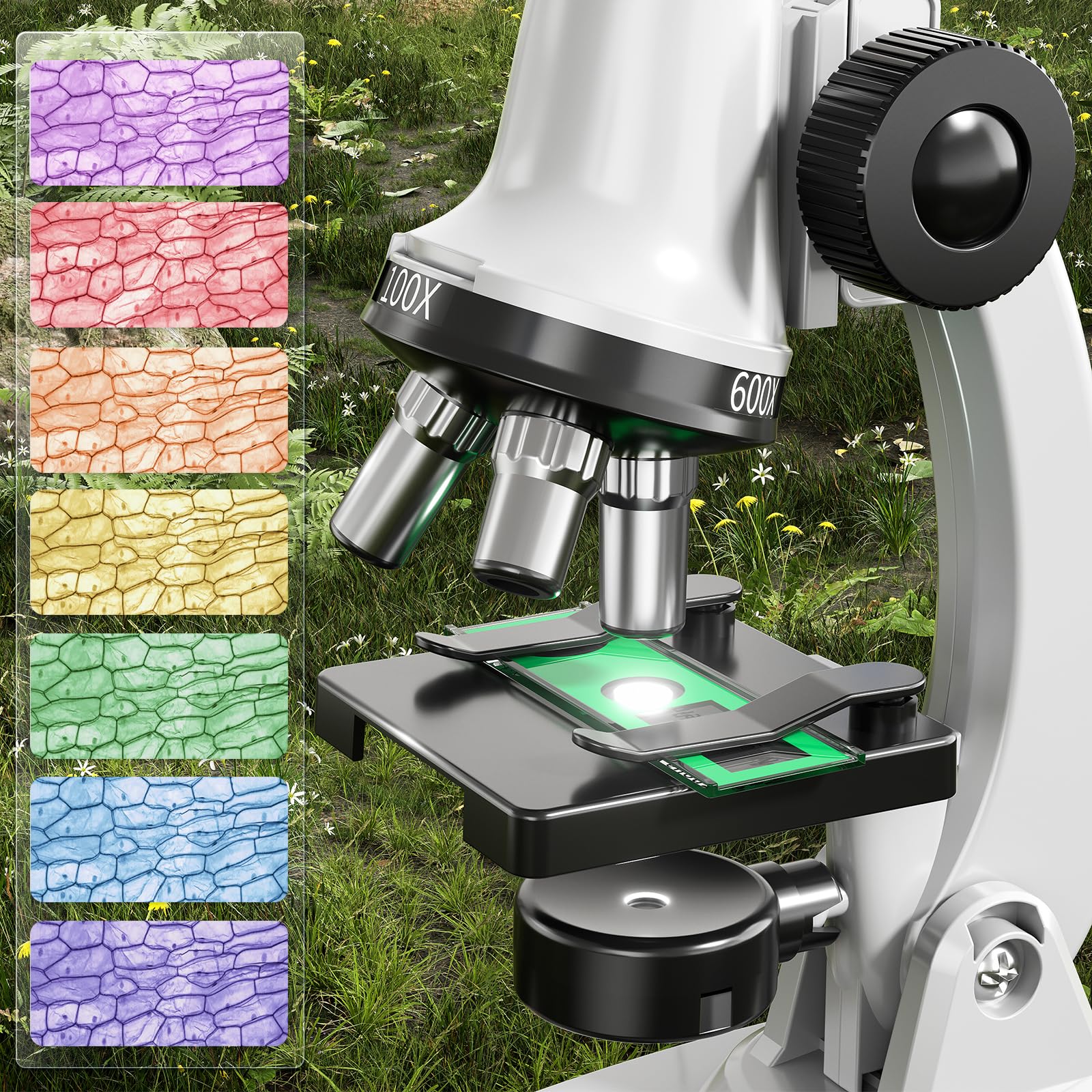 Xelabrion Kids Microscope color LED light with seven colors for flexible viewing.
