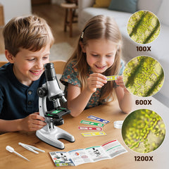 Xelabrion Kids Microscope setup and adjustment shows easy focus control for beginners.