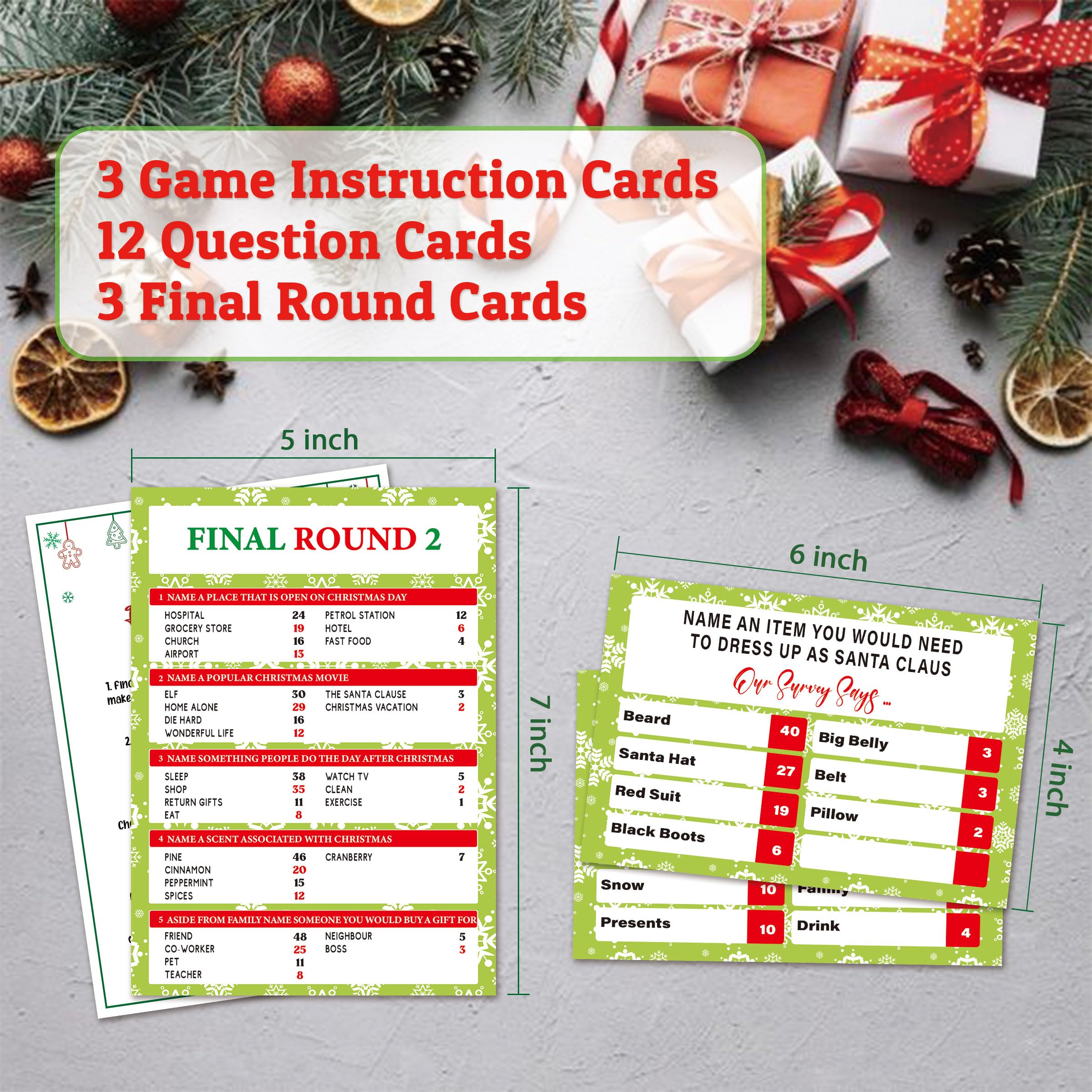 Xenseou Christmas Feud Game cards spread for quick rounds and lively questions.