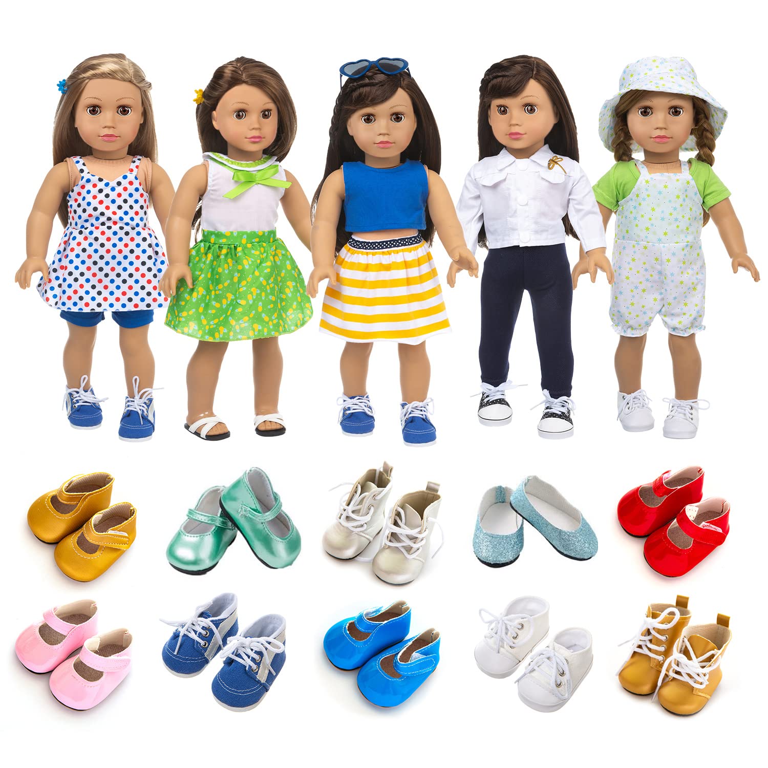 xfe-yue 18-inch doll clothes sets display for creative dress-up play.