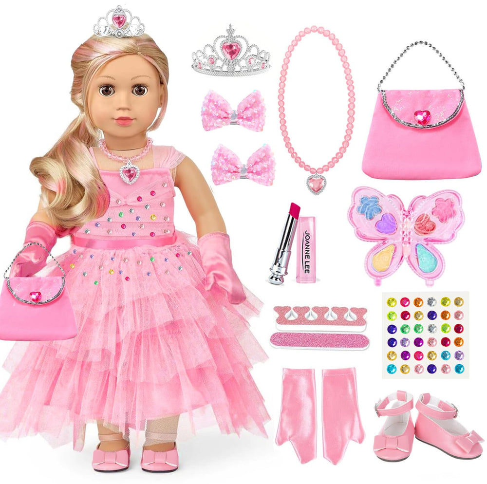 XFEYUE princess dress for 18-inch dolls, bright pink design for imaginative dress-up play